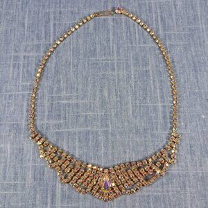 1960s Vintage Necklace w Multiple Cascading Rows of Aurora Borealis Rhinestones